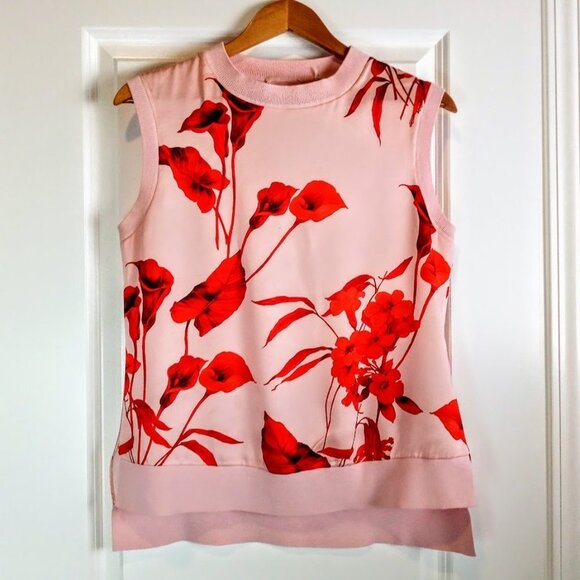 Floral Sleeveless Top - Red and White - Picture 2 of 5